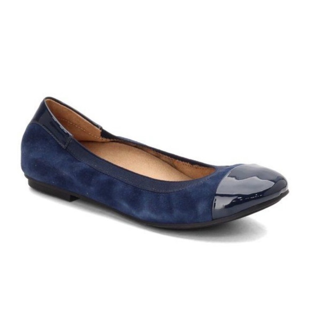 Vionic Navy Suede & Patent Cap-Toe Ballet Flat